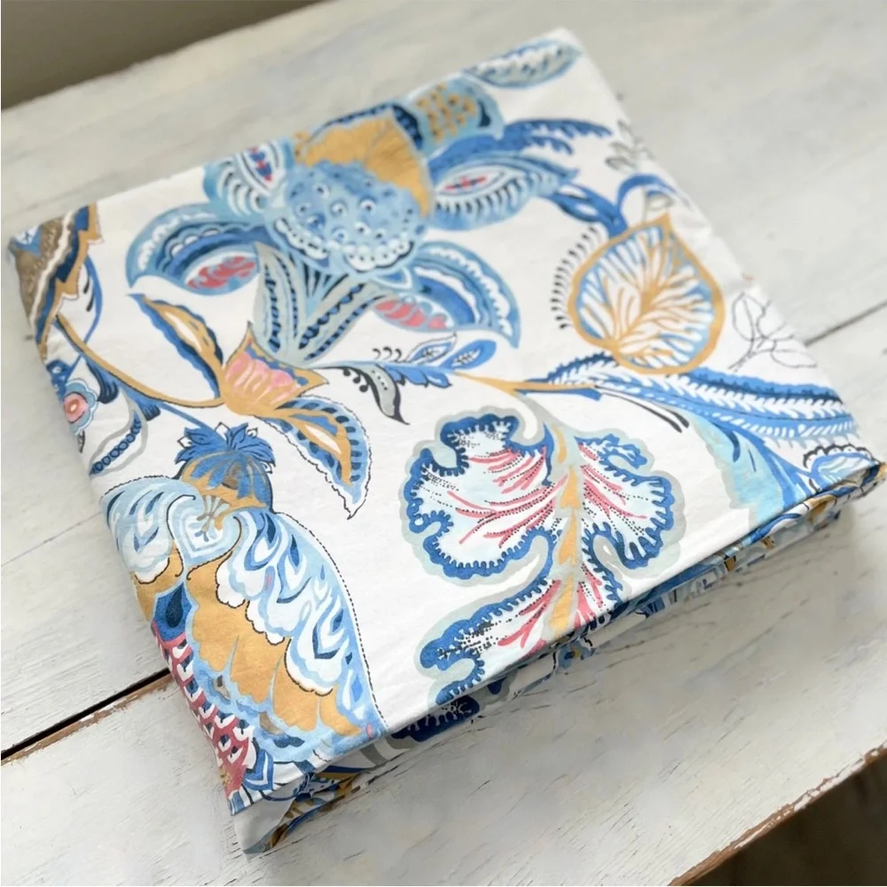 Pottery Barn Merion Palampore Floral Jacobean KING Duvet Cover Cotton Blue White